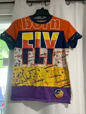Men’s 'Born FLY' Colorblock Graphic Tee - Orange, Blue, Yellow, Purple Y2K